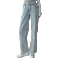 HL277 三排釦直筒丹寧寬褲