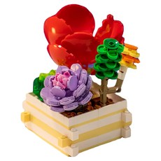 PANTASy 拼奇 多肉花園系列 永生花束 低語 收藏積木(15101) 療癒系擺飾, 1入, 緋紅