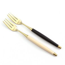보겐 국내생산 르비앙 골드 커트러리 티포크 2p, 블랙, 베이지, 1개