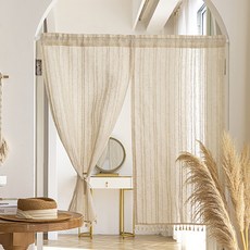 CasaBella美麗家居 棉麻質感門簾 180 x 90cm 卡其色 簡約風 居家隔間