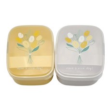 NAKAYA 日本 優雅鬱金香圖案便當盒系列 內附分隔板 520ml 2個, 混色, 1組