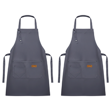 TING FRIWER COOK 工作圍裙 灰色 帆布 防水防油 耐髒耐磨 多口袋 男女均碼, 2件