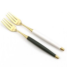 Bogen 韓國製造 Le Bien 金色餐具 茶叉 2入, 1個, 白色, 深綠色