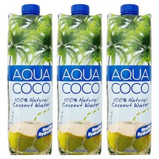 AQUA COCO 100%椰子水, 1L, 3瓶