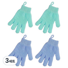 Woni's house 涼爽磨砂沐浴手套 2款 x 2入組, 薄荷 + 藍色, 3套, 4入