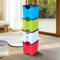 플라팜 에코홀릭 분리수거함, 화이트, 그린, 레드, 블루, 4단, 60L, 1세트