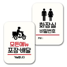 뭉키데코 표지판 팻말 미니간판 화이트 NQ2 2종 세트, 025(모든메뉴 포장 배달, 화장실 비번), 1세트