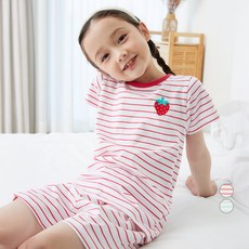 LollyTree 兒童條紋水果點綴短袖單面居家服上下套裝