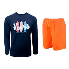 VENDIS 男性夏威夷長袖防磨衣上衣 C264 + 素色海灘褲 A105 套組