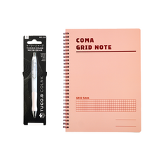 TUCO.B COLNK Dr. Grip 舒適自動鉛筆 隨機出貨 + TWOCOBI KOMA 方格線圈筆記本 A5 粉紅色, 1套, 0.5mm