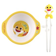 aizoum 鯊魚寶寶印花孩童餐碗+造型學習筷組, 混色, 碗+學習筷