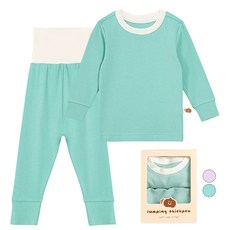 JumpingChickpea 嬰幼兒防腹痛長袖素色家居服上下套裝