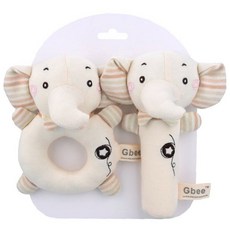Gbee 搖鈴手抓棒 2個 0歲以上適用, 彩棉大象 米色, 1組