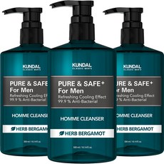 KUNDAL 昆黛爾 男性私密處專用Pure&Safe涼感清潔露 草本香檸檬香, 300ml, 3瓶