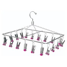 巧夫人 秒收 20夾 白金方形曬衣架 1入, 銀色 + 粉色