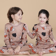 bonumam 兒童橡果量身高聚酯纖維刷毛發熱家居服上下套裝