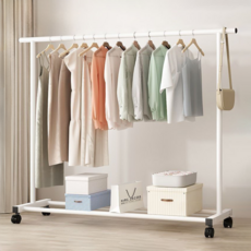 Luman 堅固鋼製立式移動衣架 單層 1500, 白色