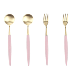 BSF Elffel Gold系列雙人餐具組 粉紅色, 1組, 茶匙2入+叉子2入