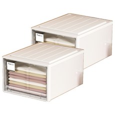 大容量抽屜式儲物箱, 白色清透, 70L, 2個