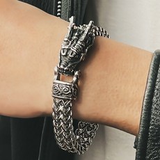 노이드비 남성용 써지컬스틸 동물음각 더블스피카 볼드체인 버클팔찌