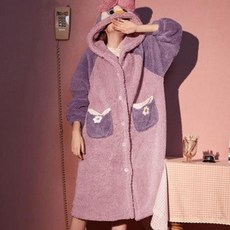 ROYALLIN 蘿林嚴選 超萌粉嫩加厚保暖蝴蝶結法蘭絨睡袍 均碼, 薰衣草紫, 1件