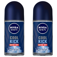 NIVEA 妮維雅 男士爽身乳液 瞬間酷涼系列 激爽制汗 48小時 持久乾爽無異味, 50ml, 2瓶