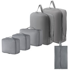 機能抗皺壓縮旅行收納袋/盥洗包/..., 灰色, 衣物袋(L)32 x 22 x 10cm、衣物袋(M)24 x 18 x 10cm、壓縮袋(L)40 x 30 x 10cm、壓縮袋(M)34 x 26 x 10cm、鞋袋40 x 22cm