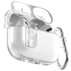 NUART 防變色鎖扣防撞TPU透明保護殼 + 金屬鐵粉防塵貼, AirPods 第4代, 透明