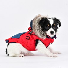 퍼피아 포켓 배색 하네스 점퍼 패딩, 레드, 1개