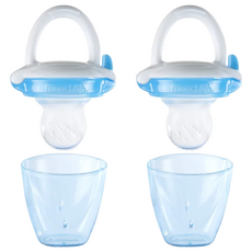 munchkin 滿趣健 嬰兒新鮮食物咬咬訓練器, 可放蔬果泥, 舒緩長牙不適, 含外蓋方便攜帶, 藍色, 2個