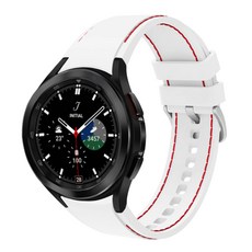 하마테 스마트워치 스티치 실리콘 스트랩 20mm, 화이트 레드스티치