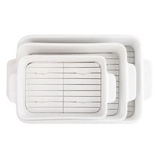 CAREPRIN 多用途陶瓷烤盤附不鏽鋼網架3件組 (S/M/L), 1組, 白色