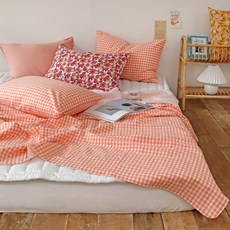 Nubile 格紋泡泡紗夏季被, 粉色