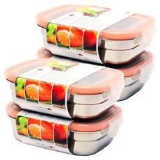 까사맘 스테인레스 스틸 사면 결착 강력 밀폐용기, 4개, 320ml