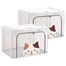 超大透明防水雙開收納箱 萌貓款 22L, 灰色, 2個