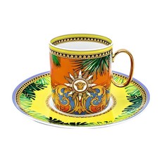 VERSACE 叢林動物印花高咖啡杯盤組, 黃色, 1組