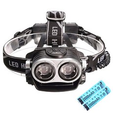LEDLAB 5핀 충전 듀얼 헤드랜턴 K77A-L2 + 18650 충전지 2p 세트, 블랙, 1세트