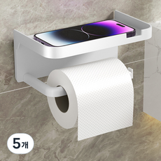Clair-V 免鑽孔手機支架衛生紙架, 白色, 5個