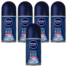 NIVEA 妮維雅 男士止汗爽身乳液 瞬間酷涼系列 激爽制汗 48小時 持久乾爽無異味, 50ml, 5瓶