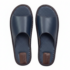 真皮頭層牛皮編織紋防滑室內拖鞋 LS12, 藏青色, 1個