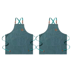 Hellojem 多用途 咖啡廳 咖啡師 美容院 店鋪 園藝 工坊 美術 帆布 口袋 防水 圍裙, 綠色, 2個