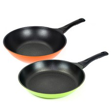 Kitchen-Art 5層鑽石塗層鍋具2件組, 淺綠色+橘色, 炒鍋 28cm+平底鍋 28cm, 1組