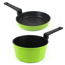 Kitchen-Art 鑽石塗層不沾鍋具2件組, 綠色 黑色, 煎蛋鍋 16cm+單柄醬汁鍋 16cm, 1組