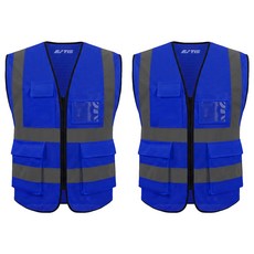 TIS 올메쉬 포켓형 작업복 안전조끼, 진파랑, 2개