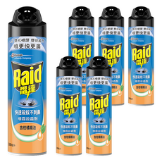 Raid 雷達 噴霧殺蟲劑 雙孔噴頭 快速殺蚊不刺鼻 含柑橘精油, 500ml, 6罐