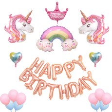 Minittine 生日派對漸層愛心獨角獸皇冠套組, 混合色, 1套