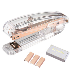 Bakojel 壓克力釘書機 透明外殼釘書機 + 1000入釘書針, 1個, 玫瑰金