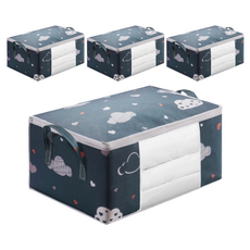 PICKYPICKS 透窗雲紋手柄棉被收納包 L號 75L, Navy, 4個