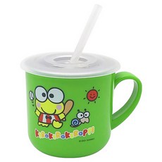 不鏽鋼兒童吸管杯 240ml, 大眼蛙 綠色, 1個