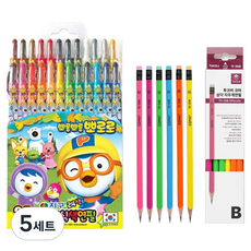 지구화학 뽀로로 샤프식 색연필 24색 + 투코비 코마 삼각지우개연필 TC-208 B 6종 x 2p 세트, 5세트
